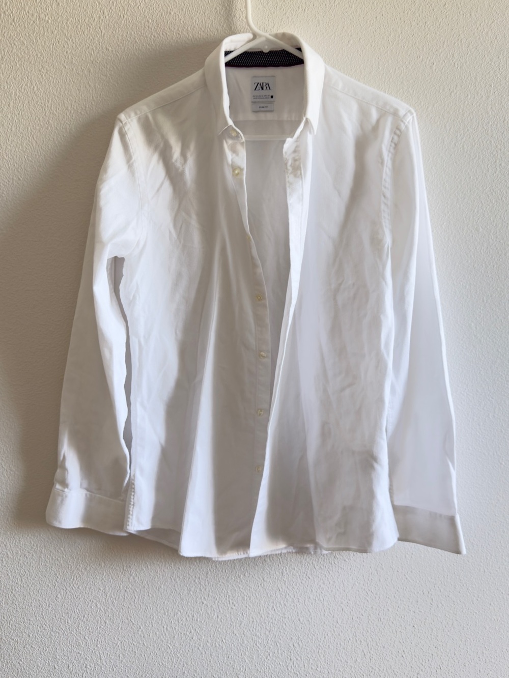 Zara White Slim Fit Button-Down Shirt with Contrast Trim